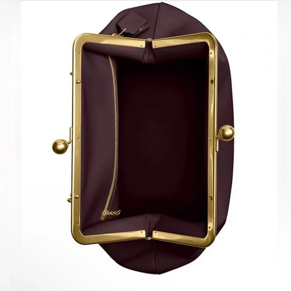 Coach Large Oversized Kisslock Frame Leather Clutch Handbag BLACK CURRANT Purse - Picture 8 of 9